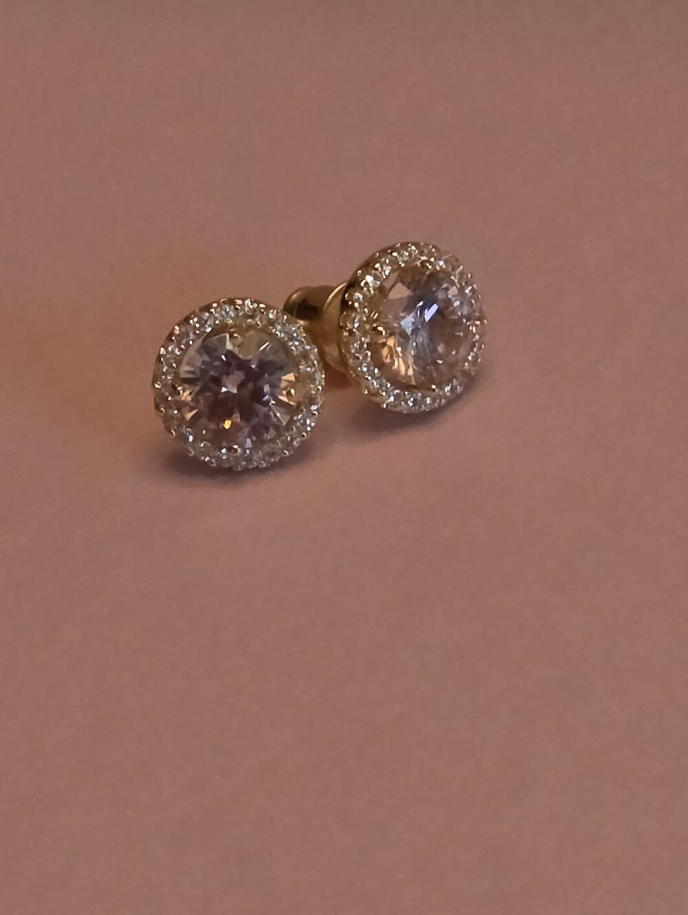 Classic Gold Halo Stud Earrings with Light Pink Stones - Women Jewelry